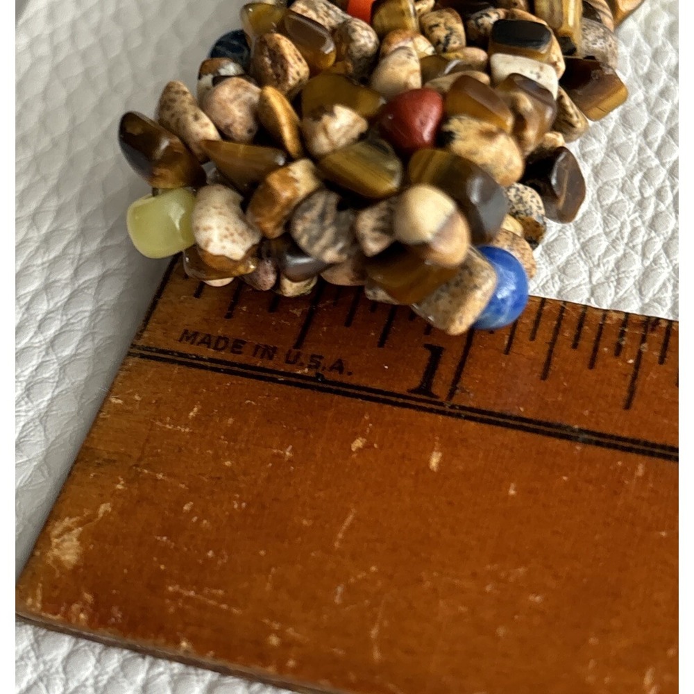 Vintage CAROLYN POLLACK Bracelet 925 Jasper Tiger's Eye Cluster Stretchy Mosaic - Picture 8 of 9